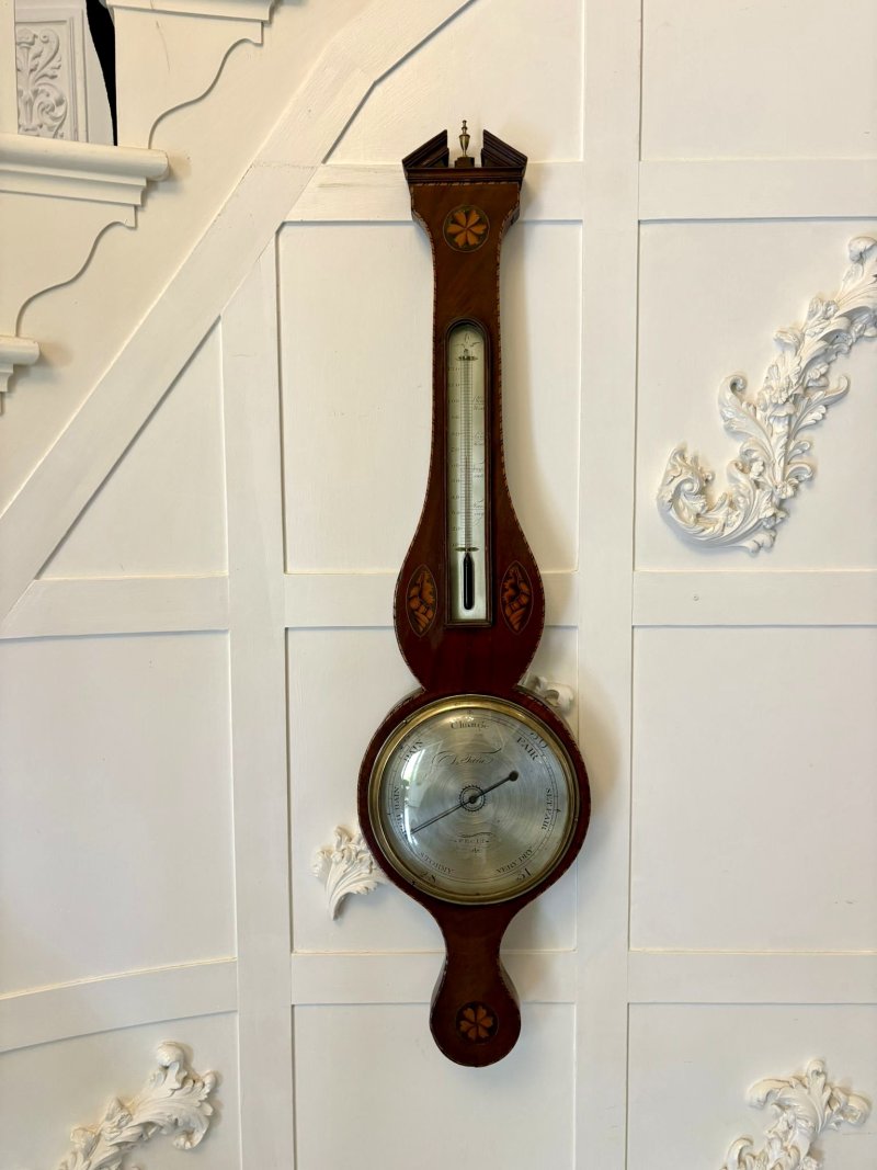 Antique George III Quality Mahogany Shell Inlaid Banjo Barometer